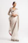Vvani by Vani Vats_White Blouse: Georgette; Saree: Organza Embroidered Sequins V With For Women_Online_at_Aza_Fashions