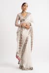 Buy_Vvani by Vani Vats_White Blouse: Georgette; Saree: Organza Embroidered Sequins V With For Women_Online_at_Aza_Fashions