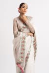 Vvani by Vani Vats_White Blouse: Georgette; Saree: Organza Embroidered Sequins V With For Women_at_Aza_Fashions