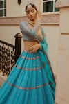 Buy_Vvani by Vani Vats_Green Lehenga And Blouse Georgette Dupatta  Net Lining Tiered Mirror Set _at_Aza_Fashions