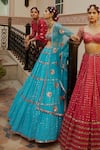 Buy_Vvani by Vani Vats_Green Lehenga And Blouse Georgette Dupatta  Net Lining Tiered Mirror Set _Online_at_Aza_Fashions