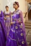 Buy_Vvani by Vani Vats_Purple Lehenga And Blouse Georgette Dupatta  Net Noodle Strap & Tiered Set _Online_at_Aza_Fashions