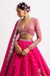 Shop_Vvani by Vani Vats_Pink Lehenga And Dupatta Organza Blouse Georgette Lining  Set With Mirror_Online_at_Aza_Fashions