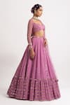 Vvani by Vani Vats_Pink Lehenga And Blouse Georgette Dupatta Net Lining  Silk Blend Tiered Set _Online_at_Aza_Fashions