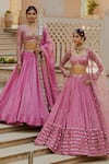 Buy_Vvani by Vani Vats_Pink Lehenga And Blouse Georgette Dupatta Net Lining  Silk Blend Tiered Set _Online_at_Aza_Fashions