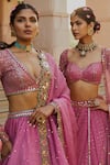 Shop_Vvani by Vani Vats_Pink Lehenga And Blouse Georgette Dupatta Net Lining  Silk Blend Tiered Set _Online_at_Aza_Fashions