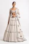 Buy_Vvani By Vani Vats_White Lehenga And Blouse Georgette Dupatta Multi Tiered Embroidered Bridal Set _Online_at_Aza_Fashions