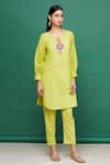 Arihant Rai Sinha_Green Cotton Embroidered Zari Work Round Striped Kurta And Pant Set_Online_at_Aza_Fashions