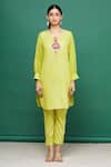 Buy_Arihant Rai Sinha_Green Cotton Embroidered Zari Work Round Striped Kurta And Pant Set_Online_at_Aza_Fashions
