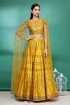 Buy_Irrau By Samir Mantri_Yellow Raw Silk Glass Beads, Pearl Work, Sequins High Draped Choli And Lehenga Set_at_Aza_Fashions