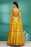 Shop_Irrau By Samir Mantri_Yellow Raw Silk Glass Beads, Pearl Work, Sequins High Draped Choli And Lehenga Set_at_Aza_Fashions