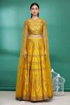 Buy_Irrau By Samir Mantri_Yellow Raw Silk Glass Beads, Pearl Work, Sequins High Draped Choli And Lehenga Set_Online_at_Aza_Fashions