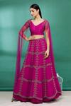 Buy_Irrau by Samir Mantri_Pink Raw Silk Hand Embroidered Glass Beads High Neck Draped Choli And Lehenga Set _at_Aza_Fashions