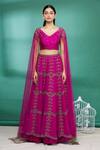 Buy_Irrau by Samir Mantri_Pink Raw Silk Hand Embroidered Glass Beads High Neck Draped Choli And Lehenga Set _Online_at_Aza_Fashions