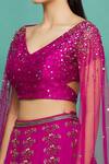 Irrau by Samir Mantri_Pink Raw Silk Hand Embroidered Glass Beads High Neck Draped Choli And Lehenga Set _at_Aza_Fashions