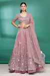 Buy_Irrau by Samir Mantri_Pink Satin Organza Hand Embroidered Pearl Work Round Floral Lehenga Set _at_Aza_Fashions