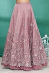 Shop_Irrau by Samir Mantri_Pink Satin Organza Hand Embroidered Pearl Work Round Floral Lehenga Set _Online_at_Aza_Fashions