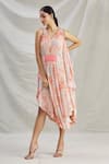 Buy_Parul | Vivek_Pink Crepe Floral, Pearl , Cristal V Neck Asymmetric Kaftan _Online_at_Aza_Fashions