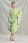 Buy_Parul | Vivek_Green Crepe Printed Floral V Neck Wrap Style Kaftan  _at_Aza_Fashions