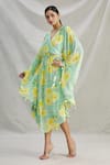 Buy_Parul | Vivek_Green Crepe Printed Floral V Neck Wrap Style Kaftan  _Online_at_Aza_Fashions