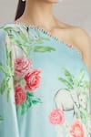 Parul | Vivek_Blue Satin Printed Floral One Shoulder Tunic  _at_Aza_Fashions