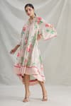 Buy_Parul | Vivek_Pink Crepe Printed Tropical V Neck Floral High Low Tunic  _at_Aza_Fashions