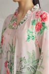 Parul | Vivek_Pink Crepe Printed Tropical V Neck Floral High Low Tunic  _at_Aza_Fashions