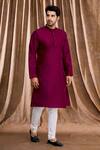 Buy_Aham-Vayam_Maroon Silk Full Sleeve Kurta Set_at_Aza_Fashions