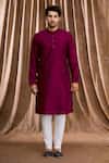 Aham-Vayam_Maroon Silk Full Sleeve Kurta Set_Online_at_Aza_Fashions