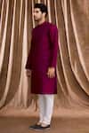 Buy_Aham-Vayam_Maroon Silk Full Sleeve Kurta Set_Online_at_Aza_Fashions