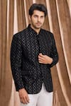 Buy_Aham-Vayam_Black Silk Blend Velvet Embellished Floral Bandhgala _at_Aza_Fashions