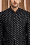 Aham-Vayam_Black Silk Blend Velvet Embellished Floral Bandhgala _at_Aza_Fashions