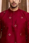 Shop_Aham-Vayam_Red Silk Mirrorwork Kurta Set _Online_at_Aza_Fashions