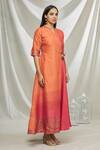 Samyukta Singhania_Orange Art Silk Printed Geometric Mandarin Collar Overlap Tunic_Online_at_Aza_Fashions