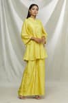 Buy_Ibai_Yellow Mulberry Silk Thread Work Placement Embroidered Kurta And Sharara Set _at_Aza_Fashions