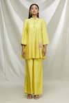 Buy_Ibai_Yellow Mulberry Silk Thread Work Placement Embroidered Kurta And Sharara Set _Online_at_Aza_Fashions