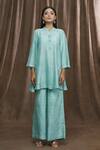 Buy_Ibai_Blue Mulberry Silk Thread Work Placement Embroidered Kurta And Sharara Set _Online_at_Aza_Fashions