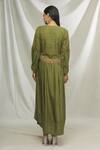 Shop_Ibai_Green Matka , Mulberry Sozni Work Round Notched Embroidered Dress _at_Aza_Fashions