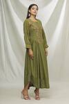 Ibai_Green Matka , Mulberry Sozni Work Round Notched Embroidered Dress _Online_at_Aza_Fashions