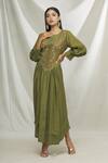 Buy_Ibai_Green Matka , Mulberry Sozni Work Round Notched Embroidered Dress _Online_at_Aza_Fashions
