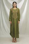 Shop_Ibai_Green Matka , Mulberry Sozni Work Round Notched Embroidered Dress _Online_at_Aza_Fashions