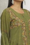 Ibai_Green Matka , Mulberry Sozni Work Round Notched Embroidered Dress _at_Aza_Fashions