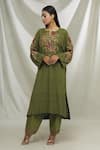 Buy_Ibai_Green Matka Silk Hand Floral Embroidered Phiran Kurta And Salwar Set  _at_Aza_Fashions