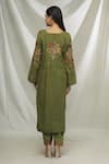 Shop_Ibai_Green Matka Silk Hand Floral Embroidered Phiran Kurta And Salwar Set  _at_Aza_Fashions