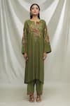 Buy_Ibai_Green Matka Silk Hand Floral Embroidered Phiran Kurta And Salwar Set  _Online_at_Aza_Fashions