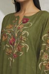 Ibai_Green Matka Silk Hand Floral Embroidered Phiran Kurta And Salwar Set  _at_Aza_Fashions