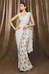 Buy_ARPAN VOHRA_White Georgette Printed Floral Motifs Square Neck Pre-draped Saree And Blouse _Online_at_Aza_Fashions