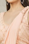 ARPAN VOHRA_Peach Georgette Embroidered Pearls Scoop Pre-draped Ruffle Saree With Blouse _at_Aza_Fashions