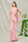 Buy Arpan Vohra Pink Georgette Glass Beads Round Pre-draped Ruffle Saree With Blouse at Aza Fashions Buy_Arpan Vohra_Pink Georgette Glass Beads Round Pre-draped Ruffle Saree With Blouse _at_Aza_Fashions