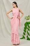 Buy Arpan Vohra Pink Georgette Glass Beads Round Pre-draped Ruffle Saree With Blouse Online at Aza Fashions Buy_Arpan Vohra_Pink Georgette Glass Beads Round Pre-draped Ruffle Saree With Blouse _Online_at_Aza_Fashions